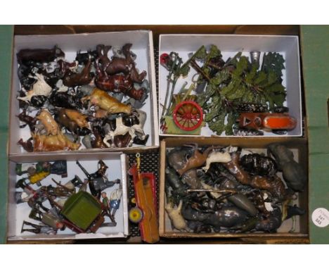 Hollow Cast Lead Farm and Zoo Figures and Accessories, A playworn collection mostly by Britains, including animals, figures, 