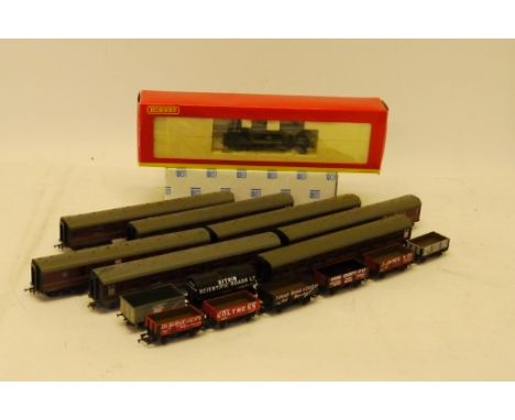 Hornby and Bachmann OO Gauge Trains, comprising boxed Hornby M7 class 0-4-4T no 30023 in BR black, with unboxed BR mk 1 coach