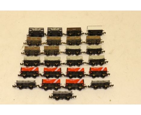 Unboxed N Gauge 4-wheeled Freight Stock by Bachmann Dapol and others, comprising 6 weathered BR Iron Ore tipplers, 6 MCO stee