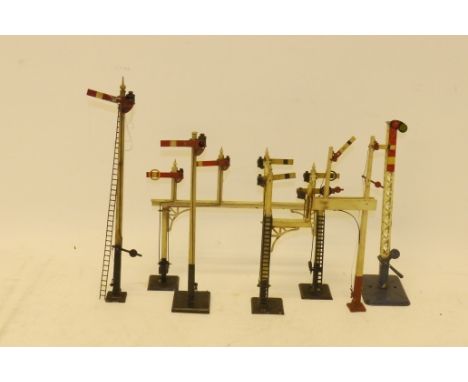 Bassett-Lowke and Other Signals for Gauge O or 1, including a 4-doll gantry (one base plate detached) and a bracket signal by