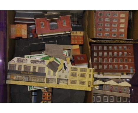 Assorted N Gauge Layout Accessories and Construction Tools,  including numerous card buildings, some part-built, lighted sign