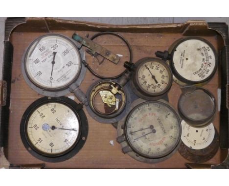 A Collection of Railway and Other Pressure/Vacuum Gauges and Parts, including substantially complete BR pressure gauge for 50