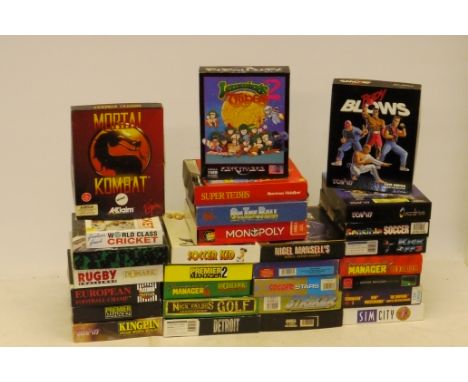 Amiga and Spectrum, A boxed collection of 1980s/90s Amiga consul games (36), together with two Spectrum games Chase H.Q. and 