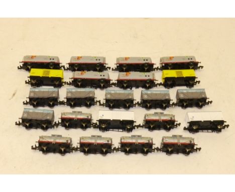 Unboxed N Gauge 4-wheeled Freight Stock by Bachmann and Dapol, comprising 6 Shell/BP tank wagons, 6 older-style National Benz