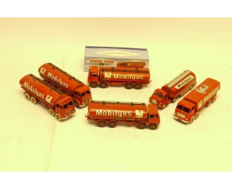 Playworn/Restored/Repainted Dinky  and Corgi Tankers,  All with Mobilgas branding, including Dinky Foden (4) one with reprodu