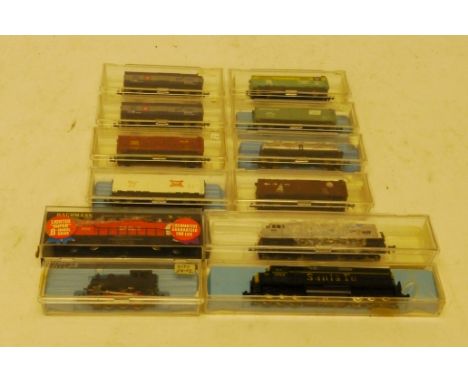 American N Gauge Locomotives and Stock, including Bachmann CP rail Bo-Bo diesel 5015, Life-like Cal-Train ditto, Atlas Santa 