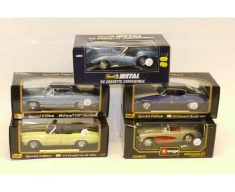 Boxed 1:18 Scale American Vehicles, A collection of vintage models including Revell 08819, 1969 Corvette Convertible, Burago 