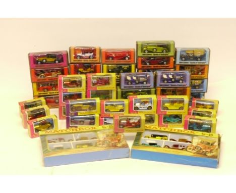 Matchbox Models of Yesteryear, A boxed collection of vintage vehicles, comprising 1:35 scale examples in original pink/purple