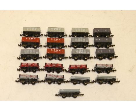 Unboxed N Gauge 4-wheeled Freight Stock by Bachmann and Dapol, comprising 3 LNWR, 3LSWR, 3 NE and 3 Elterwater Gunpowder vans