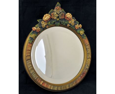 A bevel edge circular Mirror in Barbola frame and on easel stand, 8" (20cms) diameter. 