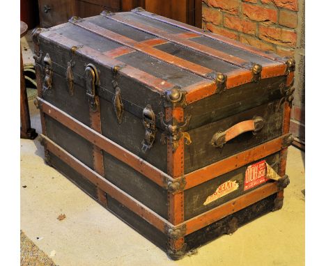 Another wooden banded Trunk with lift-out fitted tray, 2' 8" (82cms) wide. 