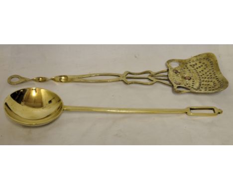 A 19th Century brass Ladle and a pierced brass skimmer. 