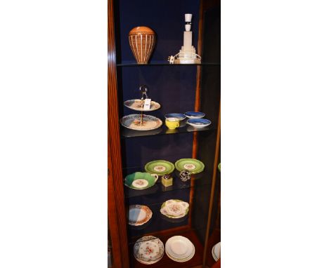 A quantity of plates, including cabinet plates, desert plates, cake stand, Studio Pottery vase, three Copenhagen dishes, know