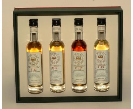 The Scotch Malt Whisky Society Gift Box, comprising of a 23 year old, 18 year old and two ten year olds, all 10cl, 53.6% vol,
