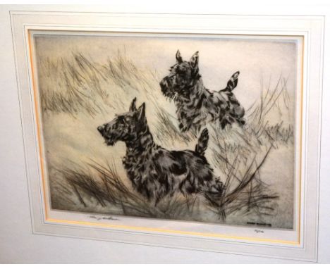 Henry Wilkinson (1921-2011)
'Scottie Dogs'
Handcoloured copper plate etchings, signed 48/150, 27 x 36cm CONDITION REPORT: Lot