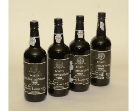 Four Bottles of Adriano Ramos Pinto 1985 Late Bottled Vintage Port, 750ml, 19.5% vol, three bottles with torn labels to the f