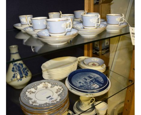 A Copeland Spode china coffee set, decorated with floral motifs on a blue ground (22) together with Royal Copenhagen picture 