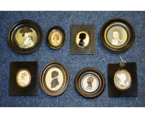 Eight assorted late 19th / early 20th century portrait miniatures, to include examples of Princess Charlotte, Mary White, Lou
