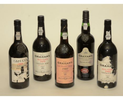 Grahams Malvedos 1979 Vintage Port, label torn to front, together with Grahams Malvedos 1984 Vintage Port, label torn to fron