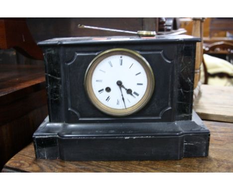 A VICTORIAN SLATE MANTEL CLOCK (pendulum)