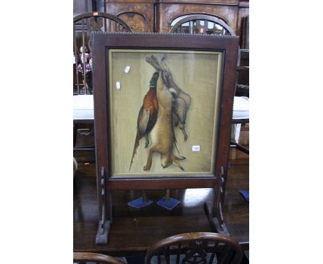 AN OAK FRAMED FIRESCREEN, with inset painted panel depicting 'Dead Game', signed G Hopper 1936