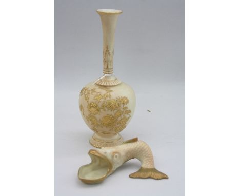 ROYAL WORCESTER BLUSH IVORY, comprising table salt modelled as an open mouthed fish, puce marks 2481, circa 1912, approximate