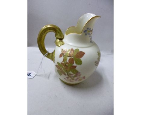 A ROYAL WORCESTER FLATBACK JUG, decorated with floral sprays, gilt highlights, puce marks, 1094, RdNo.29115, circa 1888, mono