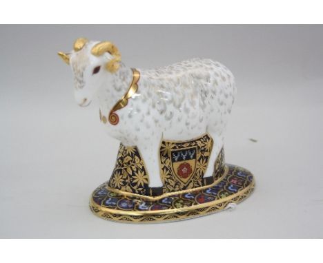 A BOXED LIMITED EDITION ROYAL CROWN DERBY PAPERWEIGHT, 'The Heraldric Derbyshire Ram' No.172/950, the first of a pair of pape