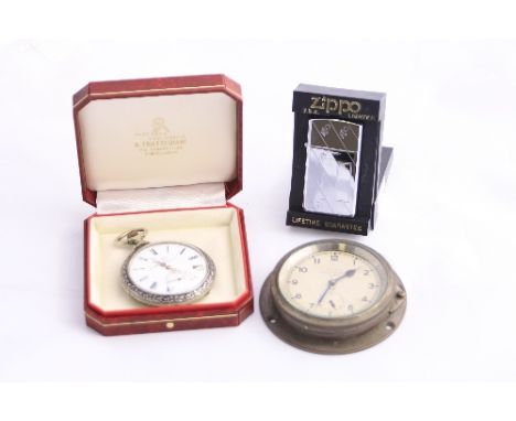 A POCKET WATCH, a lighter and an 8 day Smith & Sons timepiece (3)