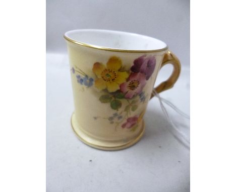 A SMALL ROYAL WORCESTER BLUSH IVORY MUG, puce factory mark, height approximately 6cm