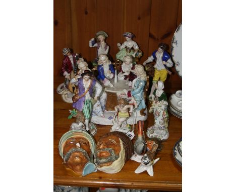 A GROUP OF ORNAMENTS, to include Sitzendorf figures, Capodimonte, Goebel, Bossons etc (s.d.) (13)