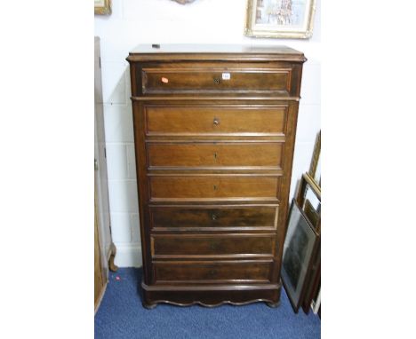 AN EARLY 20TH CENTURY CONTINENTAL SECRETAIRE ABATANT, upper frieze drawer above a fall front revealing fitted maple interior,