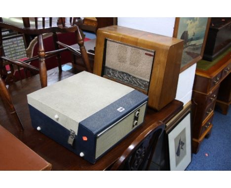 A 1960'S FIDELITY RECORD PLAYER, and a Pye walnut cased radio (sd) (2)