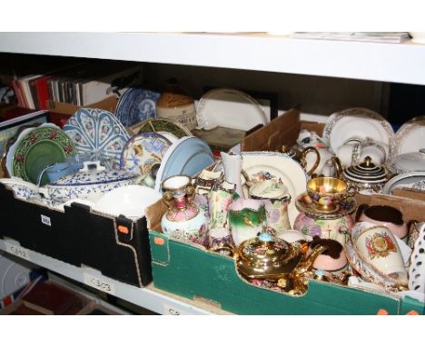 SEVEN BOXES OF CERAMICS, GLASS, BOOKS, RECORDS, FRAMED CHESS BOARD, etc