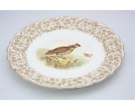 A ROYAL WORCESTER VITREOUS CABINET PLATE, Grouse design, brown factory mark and Rd No.115187