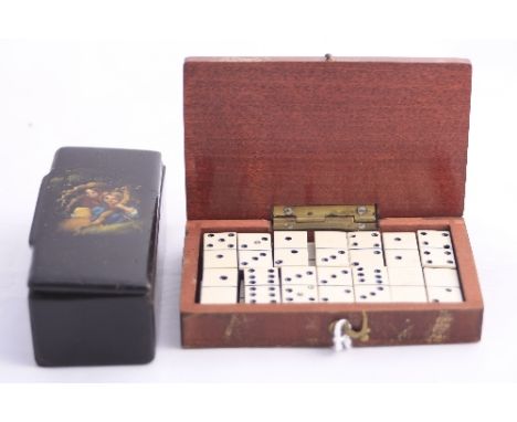 A MINIATURE DOMINO SET, together with a Victorian snuff box