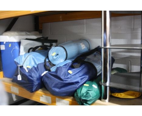 A QUANTITY OF CAMPING GEAR, including two four man Pro Action tents, changing tent, ground mat, portable cooler and a roll ma