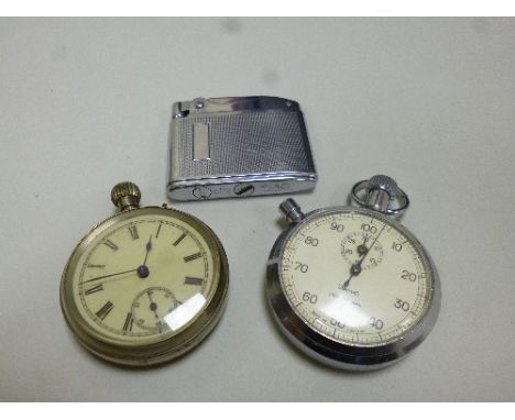 THREE ITEMS, to include Ronson lighter, pocket watch and stop watch