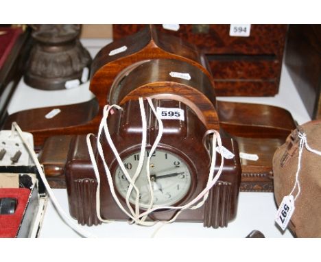 THREE TIMEPIECES, to include an Elco bakelite electric clock and two small oak clocks (3)