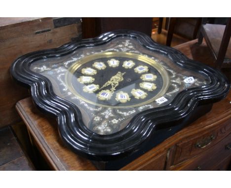 A FRENCH VINEYARD CLOCK, circa 1860, the individual enamelled Roman numerals with ormolu mounts, the glazed ebonised case wit