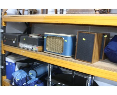 A DECCA CASED RECORD PLAYER, Sovereign 525 record player, vintage speaker and two other speakers (5)