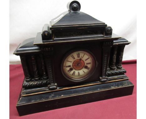 Late C19th Hamburg American Clock Co. mantel clock, ebonized architectural case with German 14 day strike movement, W48cm x H