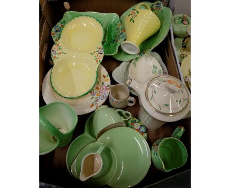 Selection of various Royal Crown Devon ceramics, including cups, saucers, jugs, coffee pot, etc