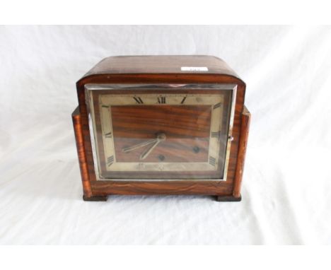 1930s Walnut mantel clock, three train movement, H22cm 