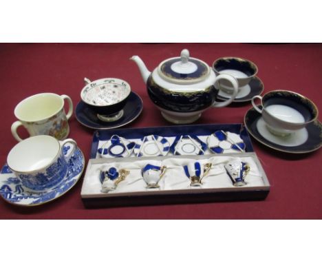 Coalport Willow part tea service, Royal Doulton Canton part tea service, Romanov part tea service including teapot, and a Duc