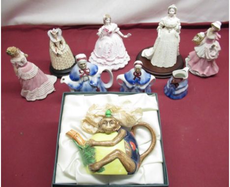 Royal Doulton Minton Monkey Teapot, ltd. ed. 409/1793, Coalport ?Queen Victoria? ltd. ed. 2335/7500, Royal Worcester ?The Mas