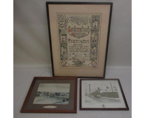 Framed Long Service certificate for Joseph Jackson from J. Blinkeborough &amp; Sons Ltd, dated 1947, print of a Huddersfield 