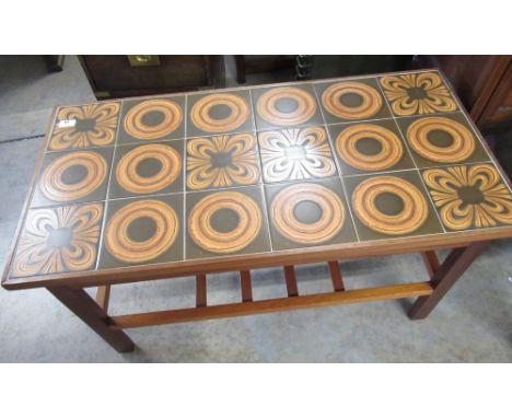 c1970s Retro teak tile top coffee table, W94cm x D48cm x H48cm 