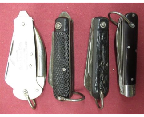 Official British Army clasp knife, two folding jack knives and a reproduction SEMS TL-29 (4) 