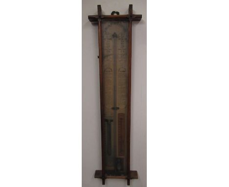 Victorian oak cased Admiral Fitzroy barometer glazed front with paper registers and thermometer, by repute formerly the prope